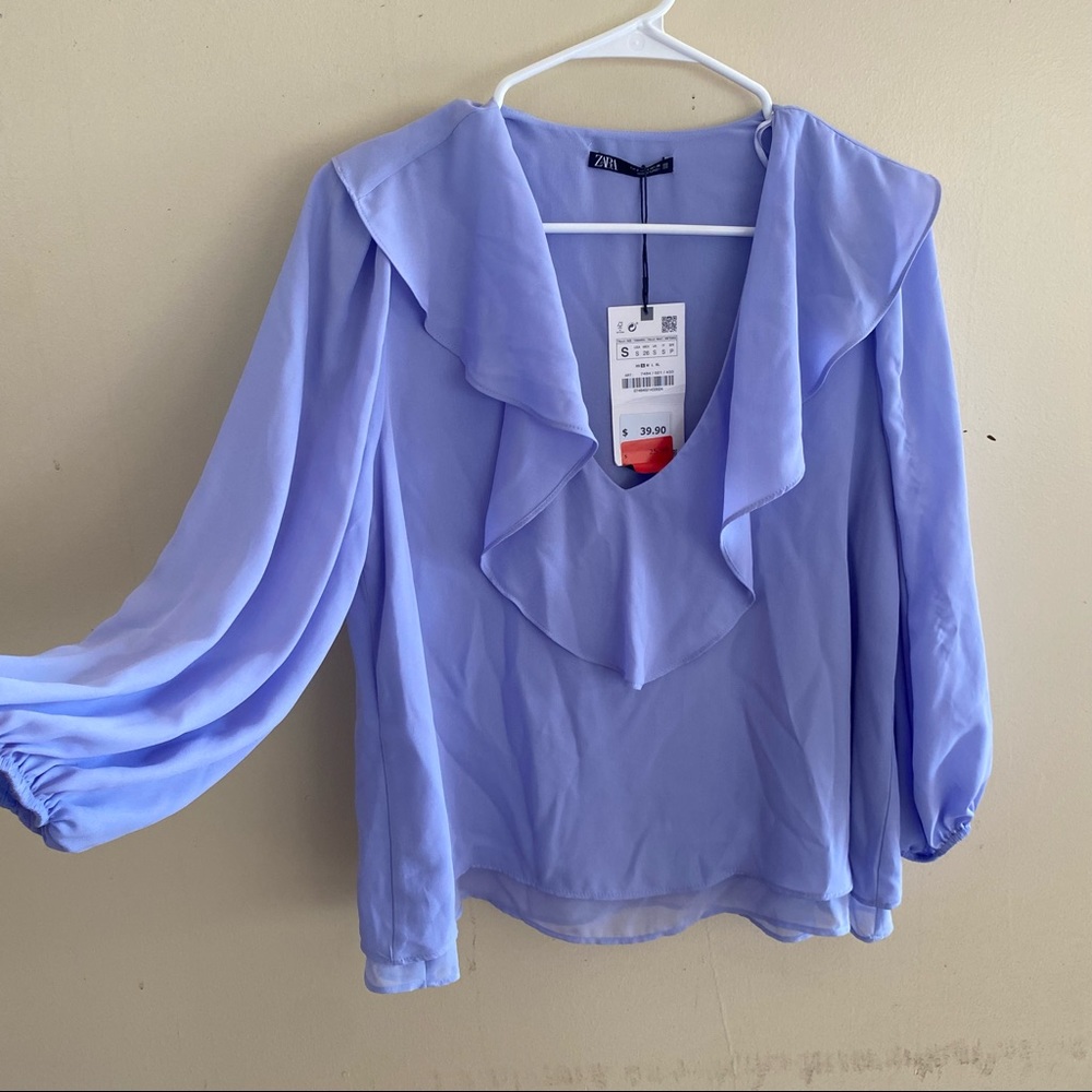 zara periwinkle blouse